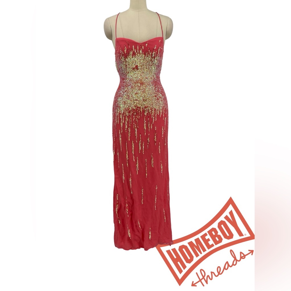 Tiffany Designs Scarlet and Gold Maxi Dress